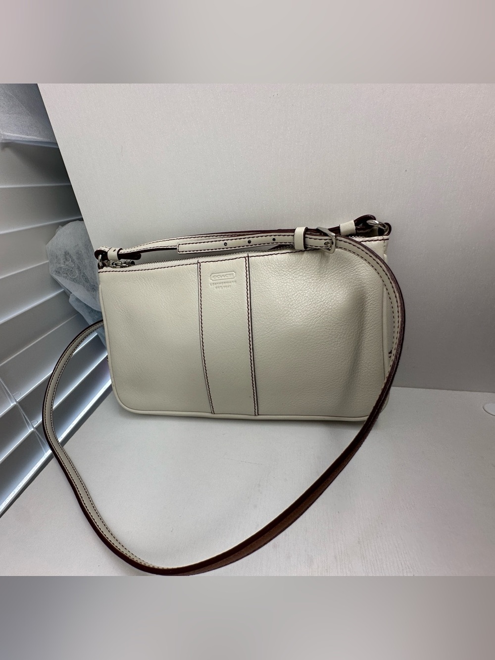 Coach Slim Demi Leather Crossbody with Burgundy stitching Vintage